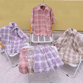 Bộ đồ sơmi tay ngắn yellow flicker caro unisex