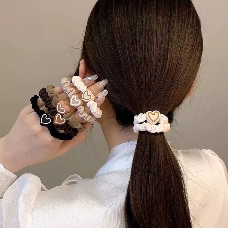 Set 5 màu thun cột tóc hình trái tim dễ thương