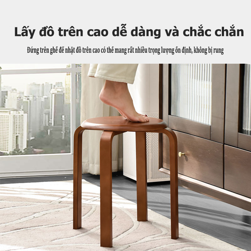 BMZAR Ghế Đôn Gỗ Tròn chân dẹp Chân Thẳng Dáng Thang 3 màu sắc chắc chắn tiện dụng dễ phối | BigBuy360 - bigbuy360.vn
