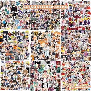 Set 50 Sticker anime luffy naruto kimetsu shin conan các bộ anime nổi tiếng hình dán chống nước