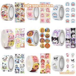 Cuộn 500 sticker miếng dán khen thưởng hoạt hình dễ thương tem dán gói hàng nhiều mẫu kích thước