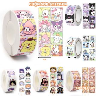 Cuộn 500 tem sticker khen thưởng hoạt hình tem dán thank you gói hàng bản 2cm nhiều mẫu dễ thương
