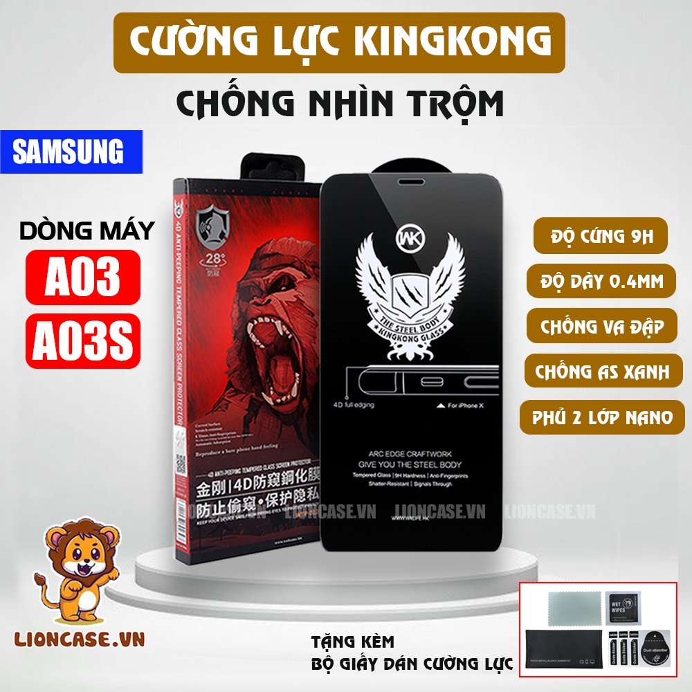 Cường Lực Chống Nhìn Trộm Samsung A03 / A03S Full Màn Chính Hãng KingKong Phủ Nano Siêu Cứng