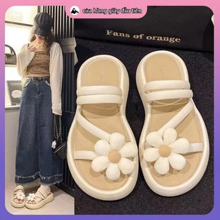 Dép đế bệt bán chạy nhất mùa hè 2024, thiết kế hoa cúc, gót cao 3cm, đế cao, thời trang và đa năng
