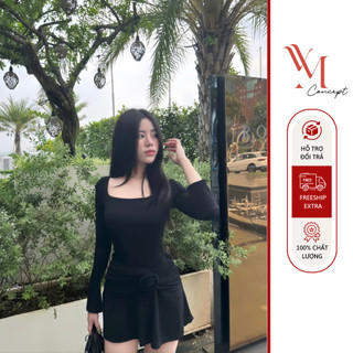 YM Concept Đầm Cổ Vuông Tay Xẻ Đắp Hông Đính Bông (Tặng Kèm Quần) - D0700