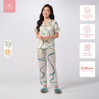 Bộ Mặc Nhà Nữ WINNY Đồ Ngủ Kiểu Pijama Cộc Tay Quần Dài Chất Lụa Satin Mềm Mại 1MNSA23116D