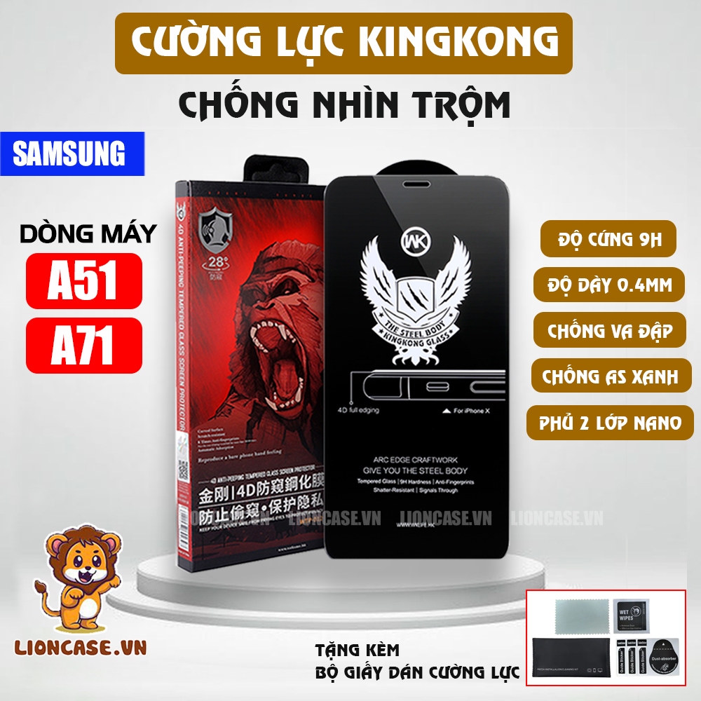 Cường lực chống nhìn trộm cho Samsung A51 / A71 Full Màn Chính Hãng KingKong, Phủ Nano Siêu Cứng