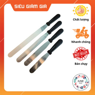 Dao chà láng bánh kem sinh nhật gato và xúc pizza bằng inox cán nhựa màu đen đủ kích thước có 2 loại thẳng và gấp khúc