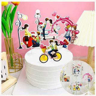 Que cắm bánh kem set cắm xe đạp tình yêu