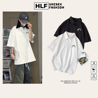 Áo polo thun cổ trụ thêu hình thêu cầu vồng cực đẹp, áo thun size có cổ HLFashion