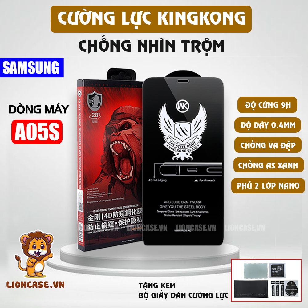 Cường lực chống nhìn trộm cho Samsung A05S Full Màn Chính Hãng KingKong Phủ Nano Siêu Cứng