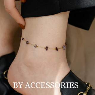 Lắc chân nữ titan xích không gỉ phối đá thạch anh màu tím xinh xắn AK34 BY ACCESSORIES