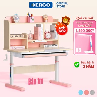 Bàn học cho bé dergo leo d300 chống gù chống cận giá sách lớn 3 tầng nâng hạ tay quay