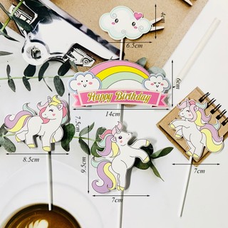 topper cake [FREESHIP❤️] Set cắm giấy ngựa uni 1 sừng - trang trí bánh kem