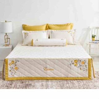 Bộ drap chăn ga 1m6*2m Everon EST 21035 màu kem sáng thêu hoa vải tencel cao cấp