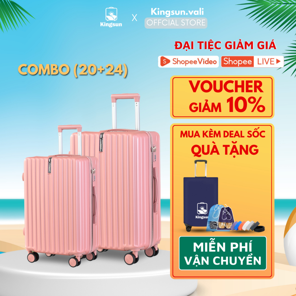 Vali du lịch Kingsun vali ké0 combo vali size 20+24inch KS218 nhựa cao cấp ABSS + PC bảo hành 5 năm