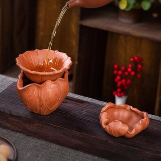 Bộ lọc trà, lược trà và tống gốm tử sa hoa sen