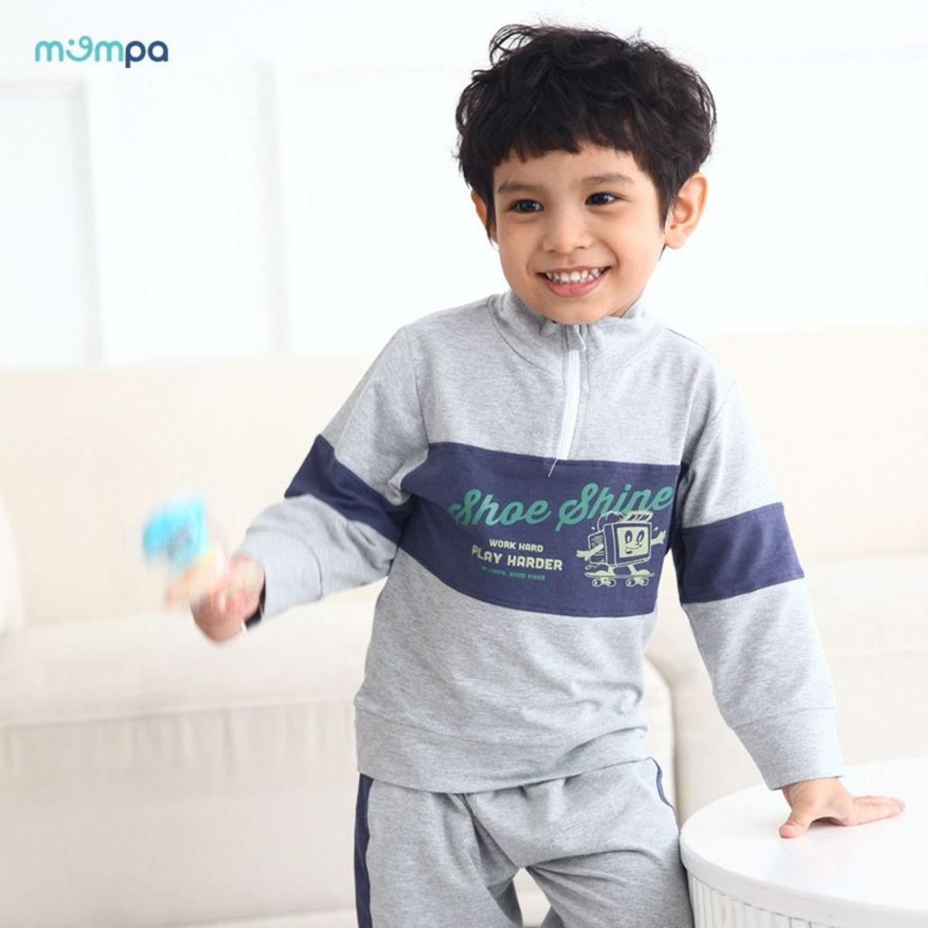 Bộ quần áo dài tay thu đông cho bé Mompa từ 9 tháng đến 4 tuổi vải Cotton nỉ thấm hút MP 820 [DK]