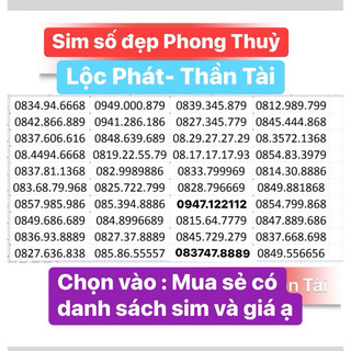 Sim số đẹp Lộc phát lộc- Thần Tài- Sim Phong thuỷ. Hổ trợ đăng kí chính chủ