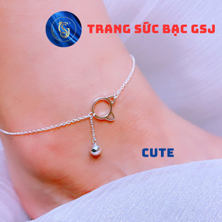 Lắc Chân Bạc Nữ Dây Xích Hình Mặt Mèo Trơn Rỗng Và Bi Trơn - Bạc 925 - GSJ - B1709501