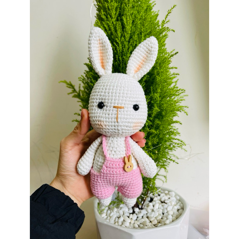 Amigurumi - Set Len Tự Móc Thỏ Mặc Yếm