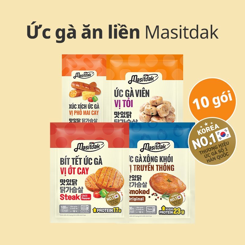 [HỎA TỐC HCM] COMBO 10 GÓI_Ức gà ăn liền Masitdak (bít tết + viên + xúc xích + xông khói)