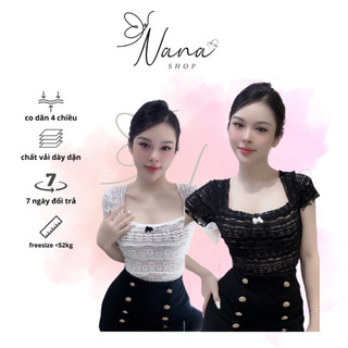 Áo ren tay ngắn đính nơ sẵn lót trong