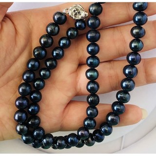 Chuỗi đeo cổ hạt ngọc trai màu đen ánh xanh 7ly - ngọc trai trường thịnh