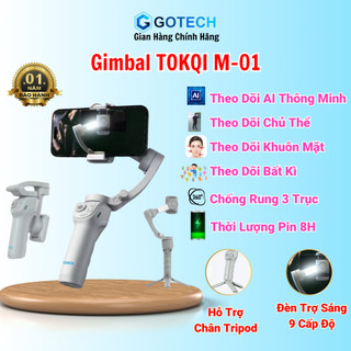 Gậy Quay Video Chống Rung TOKQI M01, Gimbal Điện Thoại Giá Rẻ Thích Hợp Mọi Điện Thoại, Có Đèn Trợ Sáng 9 Cấp Độ, Pin Tr