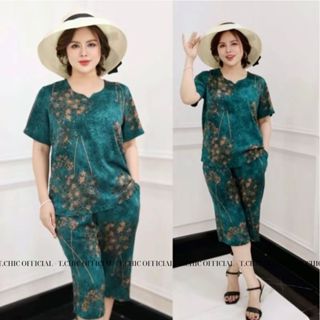 Đồ bộ trung niên cho mẹ quần sớ lỡ áo cộc lụa mango bộ quần áo tặng bà tặng mẹ u60 trung tuổi