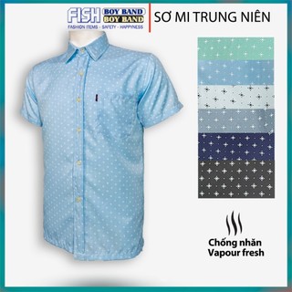 Áo sơ mi nam vải lụa họa tiết form rộng ngắn tay trung niên F126K