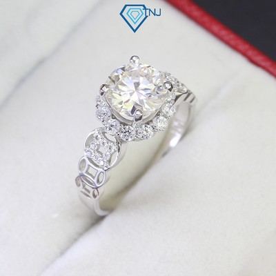 Nhẫn bạc nữ kim tiền Moissanite 8ly xi bạch kim kèm thẻ tra cứu tinh tế, sang trọng NNM0046 - Trang Sức TNJ