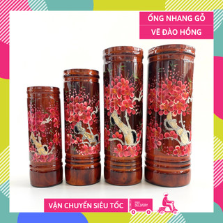 Ống đựng nhang thờ cúng vẽ mai đào đỏ trong đầm phong thủy tài lộc - Nhiều cỡ