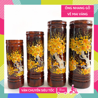 Ống đựng nhang thờ cúng vẽ mai đào vàng phong thủy tài lộc - Nhiều cỡ