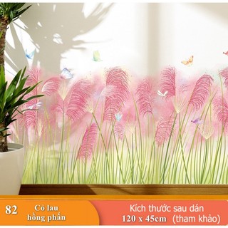 Decal trang trí tường - Chân tường Cỏ May Hồng dịu dàng