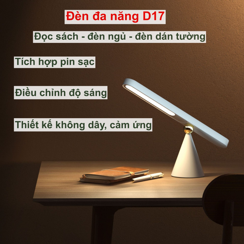 Đèn Ngủ - Đèn Đọc Sách JANPIM D17 Tích Hợp Pin Sạc Điều Chỉnh Được Độ Sáng Thiết Kế Đa Năng Lắp Đặt Bàn Học Phòng Ngủ | BigBuy360 - bigbuy360.vn