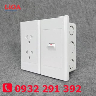 Combo ổ cắm điện đôi 3 chấu LiOA 16A 3520W + 1 công tắc điện - Lắp âm tường