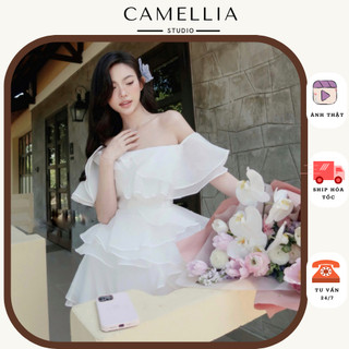 JENNIFER DRESS váy trễ vai cổ bèo tay ngắn dáng xòe by The Camellia Studio