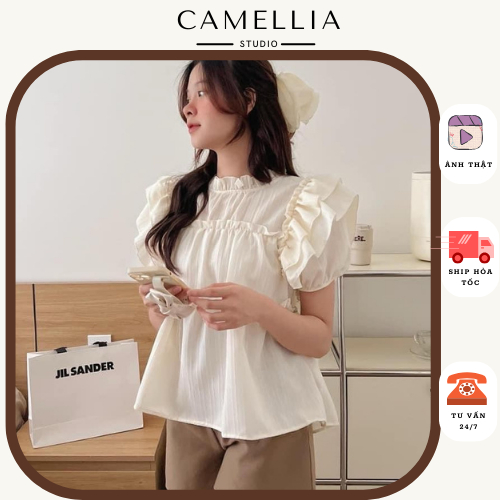 AVISA SHIRT áo sơ mi phối bèo tay cánh tiên thanh lịch sang trọng by The Camellia Studio