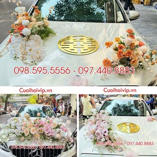 Hoa lụa cao cấp trang trí xe cưới  - Nhiều mẫu - Tặng 9 nơ