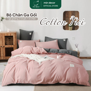 Bộ Chăn Ga Gối Cotton Tici Tag Mịn Decor Phối Màu Basic