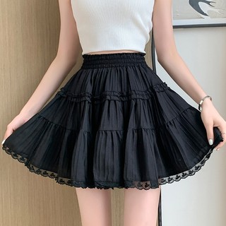BARE_Chân váy chữ A ngắn dáng xòe, chân váy xòe nữ phối chân ren có quần trong chất đũi dập li thoáng mát- CV059