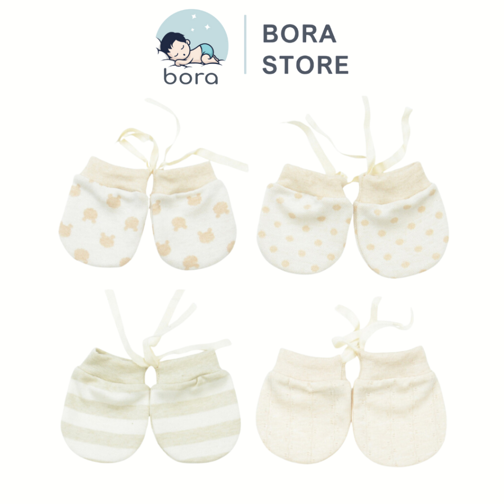 Bao tay cho bé sơ sinh, vải cotton hữu cơ tư nhiên 100% có dây buộc