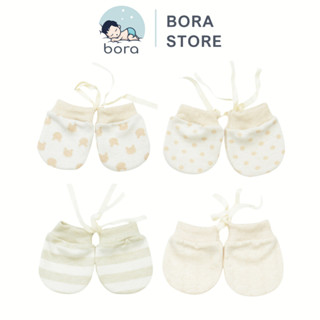 Bao tay cho bé sơ sinh, vải cotton hữu cơ tư nhiên 100% có dây buộc