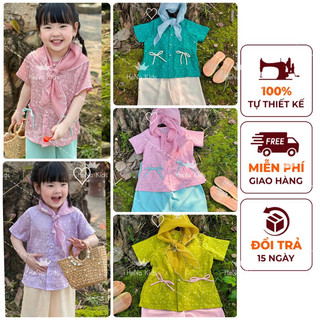 Bộ bà ba cho bé gái chất gấm cao cấp tặng kèm khăn