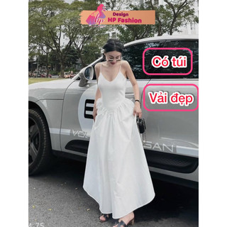 Đầm 2 dây body đi tiệc maxi dáng dài mùa hè tùng xoè, váy kiểu hai dây nữ không mút màu đen đi biển G880