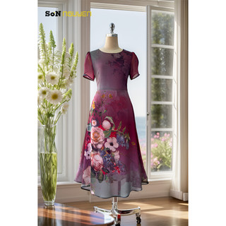 SONNGUYEN Đầm xoè trung niên họạ tiết đẹp dáng dài qua gối 35001 (Dài 110cm)