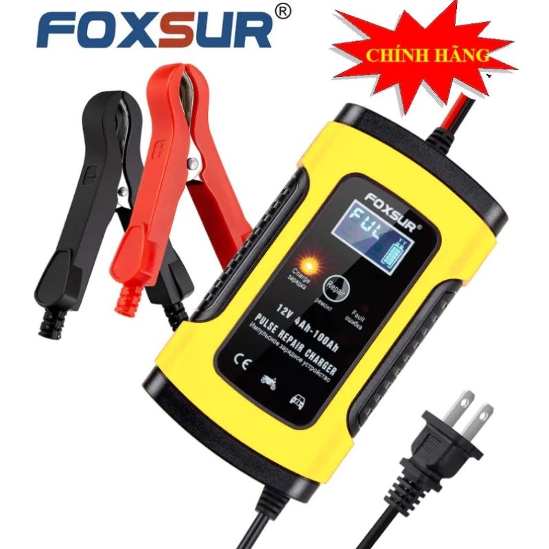 Sạc Bình Ắc Quy Ô Tô Xe Máy 12V 100Ah Foxsur Chính Hãng