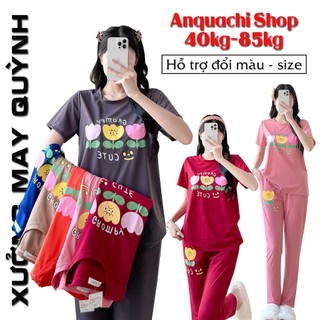 Đồ Bộ Thun Nữ Quần Dài Bigsize Mặc Nhà Trung Niên Giá Rẻ Dễ Thương Cotton Co Giãn Thoải Mái S174