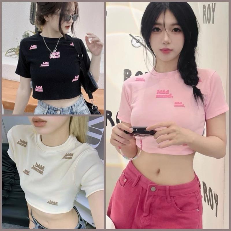 Áo Croptop Nữ. Áo thun croptop in chữ Mádmind tay ngắn cổ tròn . From ôm body